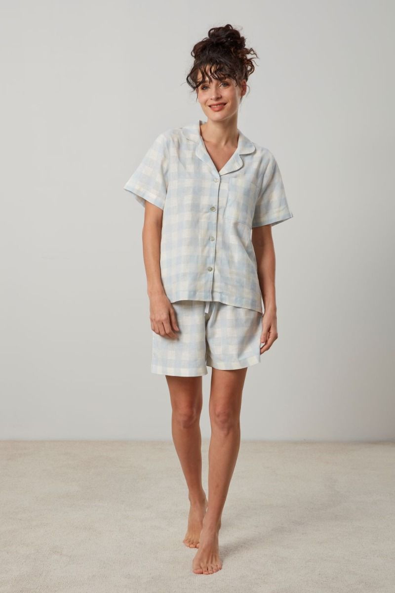 Lena short classic pj set in blue and white check