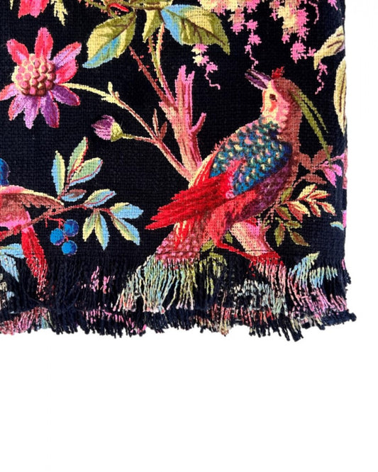 Bird of Paradise black cotton throw