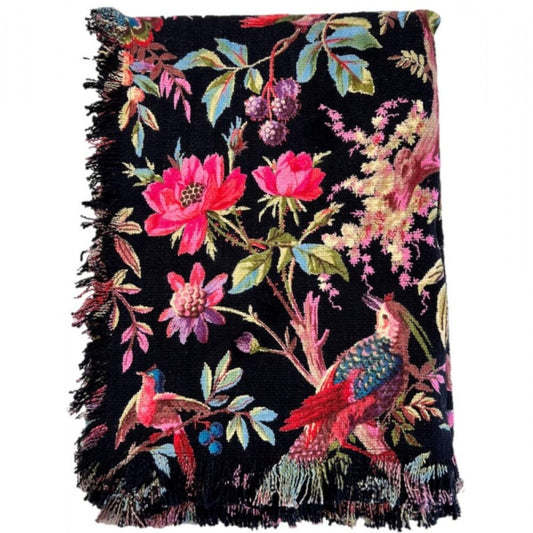 Bird of Paradise black cotton throw