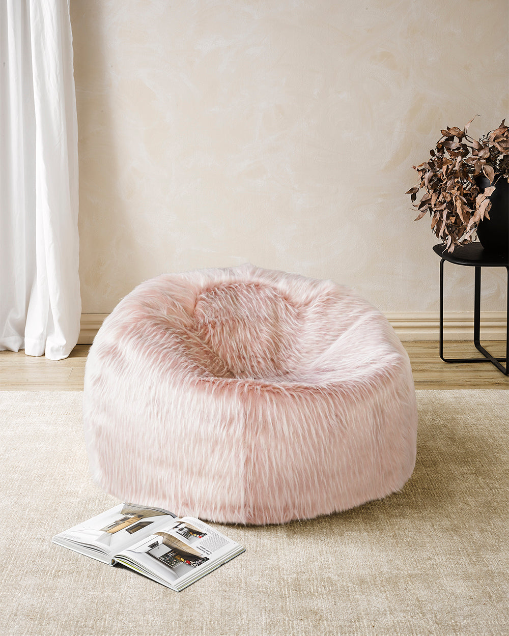 Peony Plume plush pod imitation fur bean bag