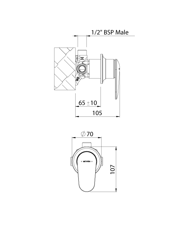 Methven Aio Shower Mixer in Chrome  AOHPSCP Technical Drawing