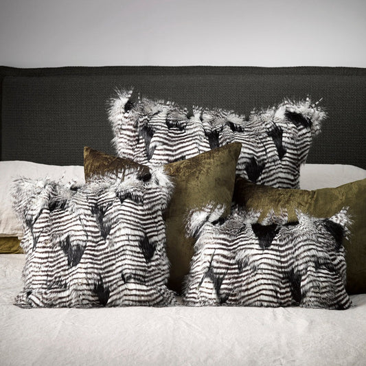 Luxury Imitation Fur Cushion - Silver Pheasant