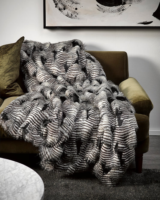 Silver pheasant imitation fur throw