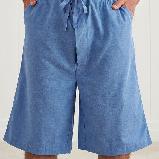 Theo men's cotton linen pyjama shorts in chambray blue from Baksana